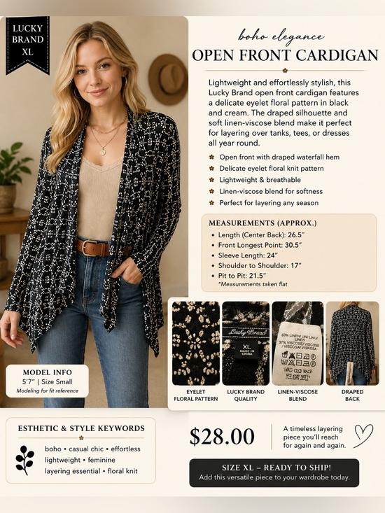 Lucky Brand Sweaters - Lucky Brand Black and White Geometric Open-Front Cardigan
